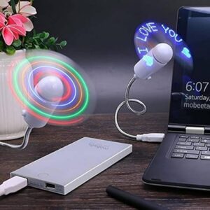 ARTS USB LED Fan with Programmable for customized Message (Led Clock Fan with Temperature Desktop Flexible Cooling Fan for Desk Summer Travel)