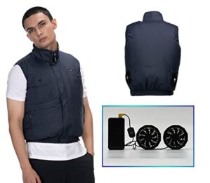 brrf Personal Fan with Air-Conditioned Jacket Basic Version, Cooling Jacket,Beat the Heat, Indoor/Outdoor Activities, Battery Fan Set, 10000 mAh, 5 V, Unisex, Instant Cooling, U Blue, M
