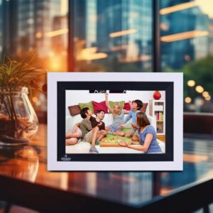 Miracle Digital 10.1" WiFi Wooden Digital Photo Frame, IPS Touch Screen, Share via Frameo App 10.1 inch Cloud Digital Picture Frame, Built-in Android, Expandable upto 32 GB(32 GB, Wooden White)