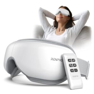 RENPHO Eyeris 1-RENPHO Corded Electric Eye Massager, Heat & Vibration, Remote Control, Compression Bluetooth Music Temple, Rechargeable, for Strain, Stress,Dark Circles,Dry Eyes, Improve Sleep,White
