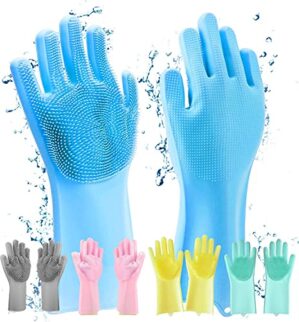 WONIRY Gloves Magic Silicone Dish Washing Gloves, Silicon Cleaning Gloves, Silicon Hand Gloves for Kitchen Dishwashing and Pet Grooming, Great for Washing Dish, Car, Bathroom (Multicolour, Pack of 1)