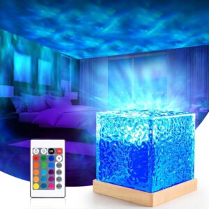 3D Ocean Wave Effect Night Light for Bedroom, 16 Colors Gradual Rotating LED Projection Night Lamp Projector for Bedroom Light Decor, Crystal Table Lamp for Home, Remote Control (Night Lamp)