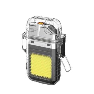 Waterproof Portable Mini LED Flashlight Lighter | USB Rechargeable Keychain Light | Outdoor Camping Emergency Lantern | Double Arc Plasma Lighter | Transparent Body | Windproof & Flameless